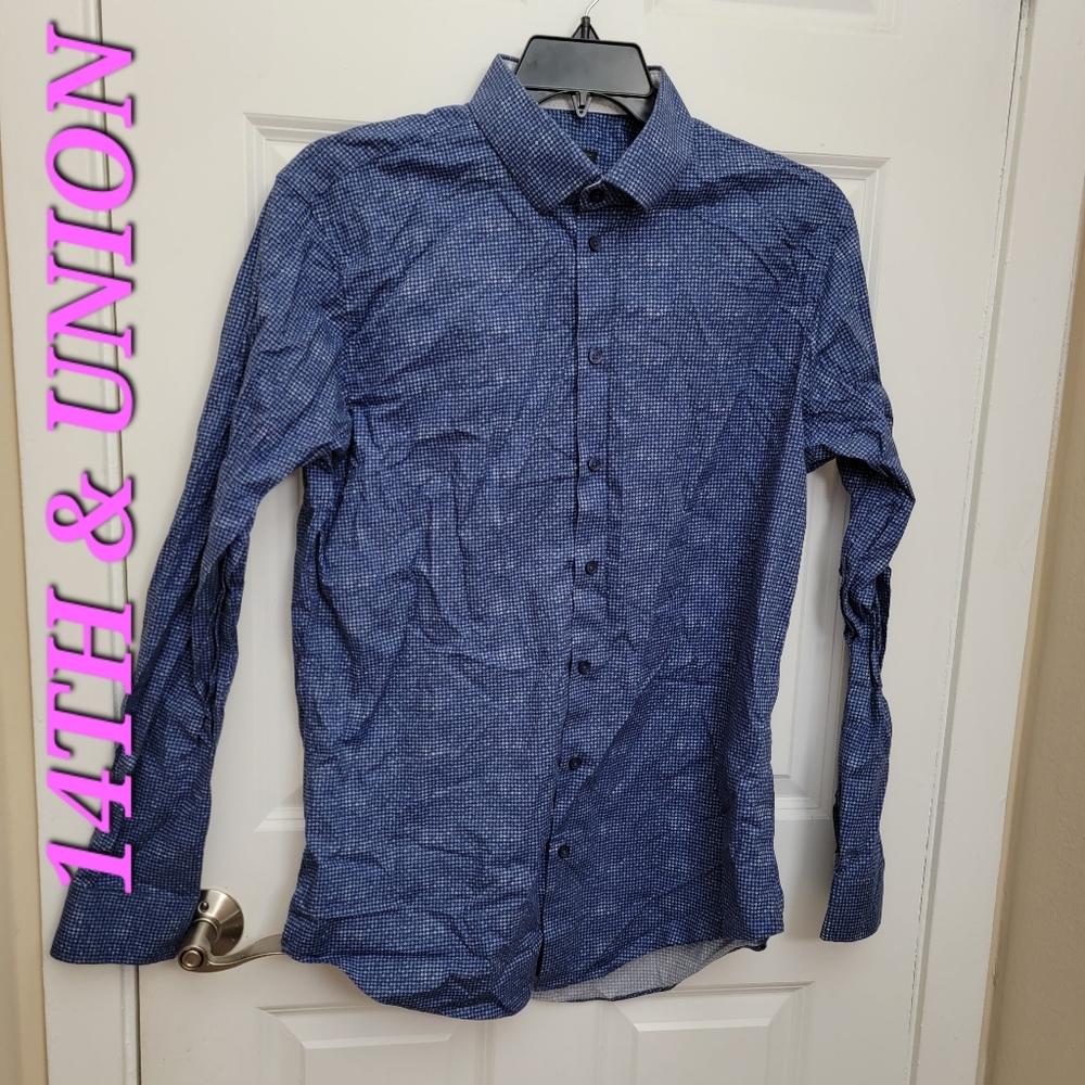 14th and Union button up dress geometric print shirt